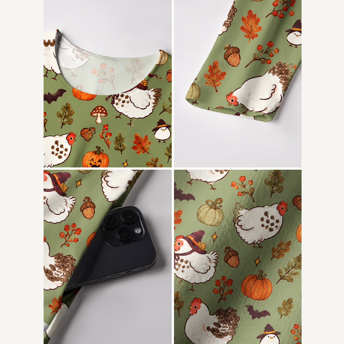 Cozy Autumn Chicken & Pumpkin Long Sleeve Maxi Dress with Pockets