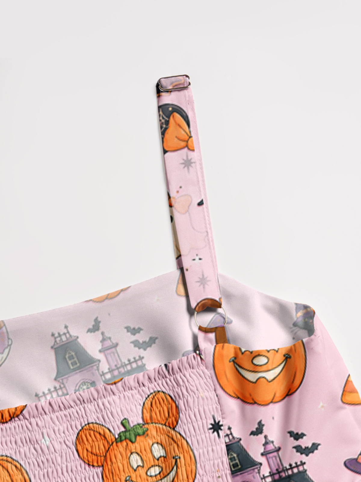 Pink Halloween Pumpkin Manor Print Wide Straps Maxi Dress With Pockets