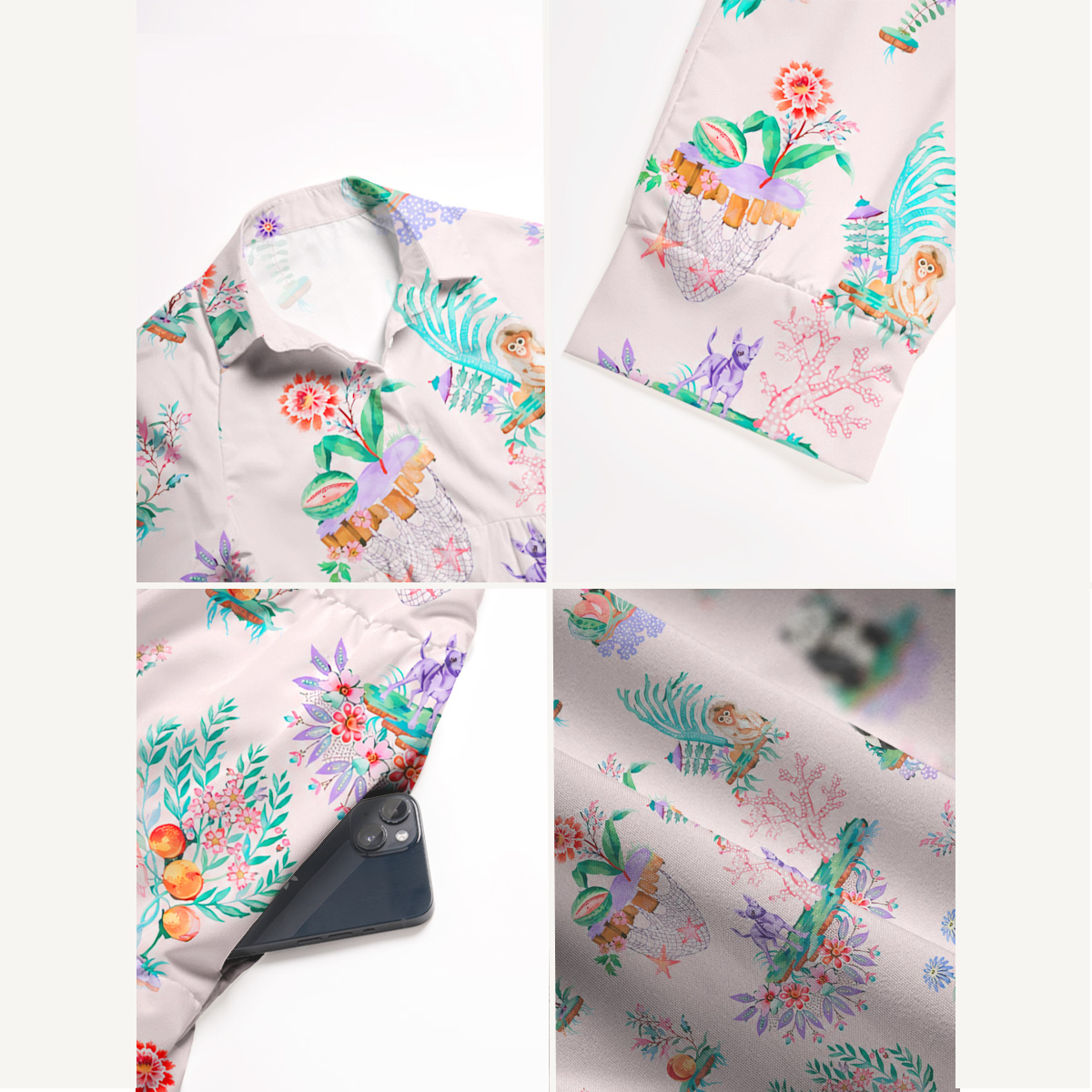 Panda Garden Print Casual Midi Dress With Pockets