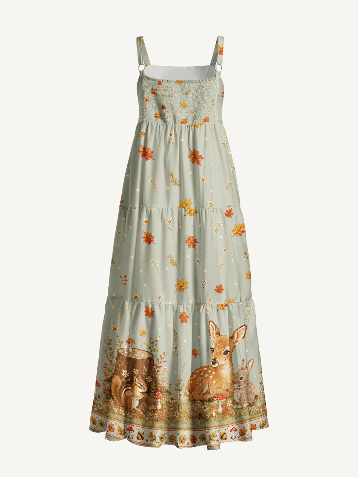 Forest Fawn & Friends Print Wide Straps Maxi Dress With Pockets