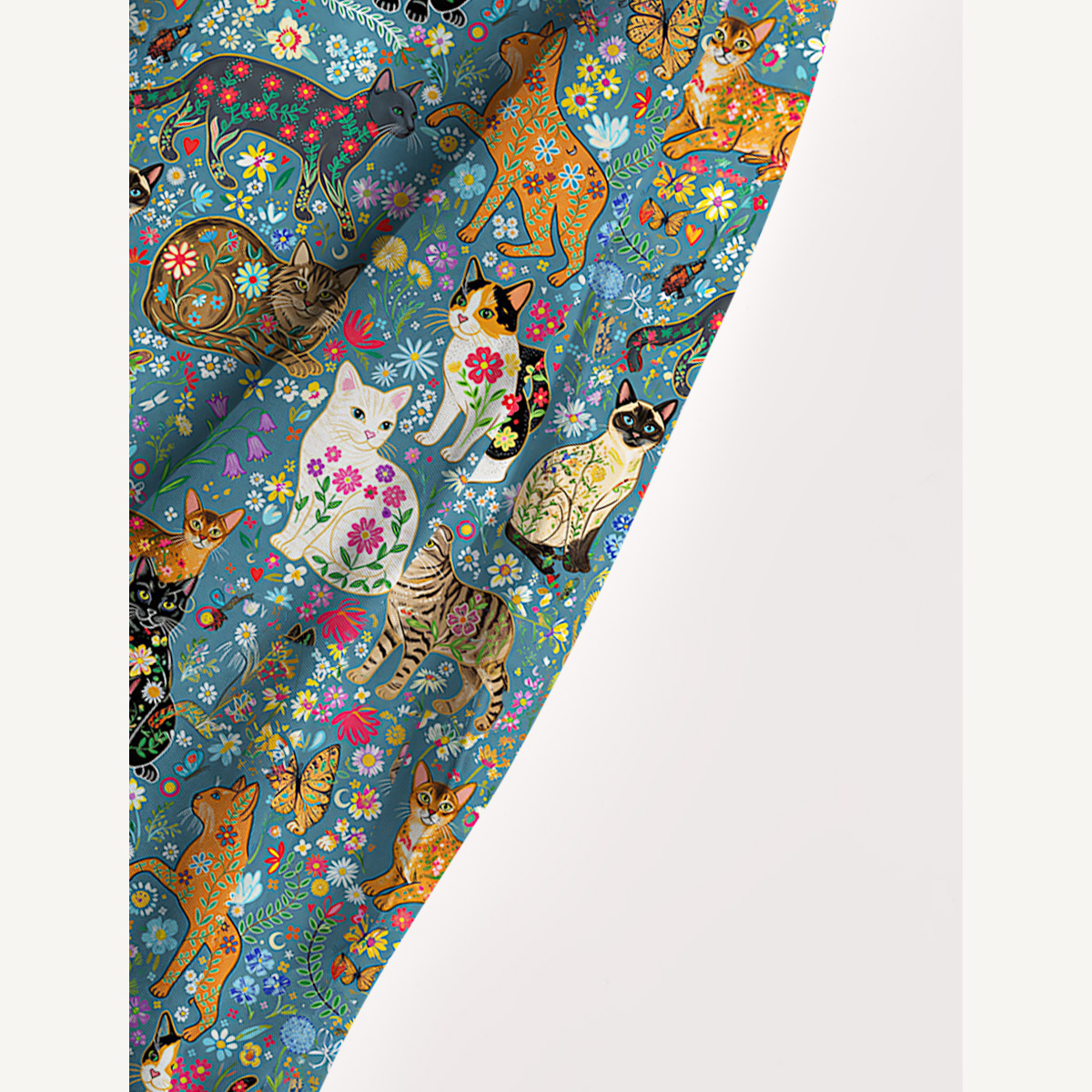 Colorful Garden Cat Pattern Print Slip Dress