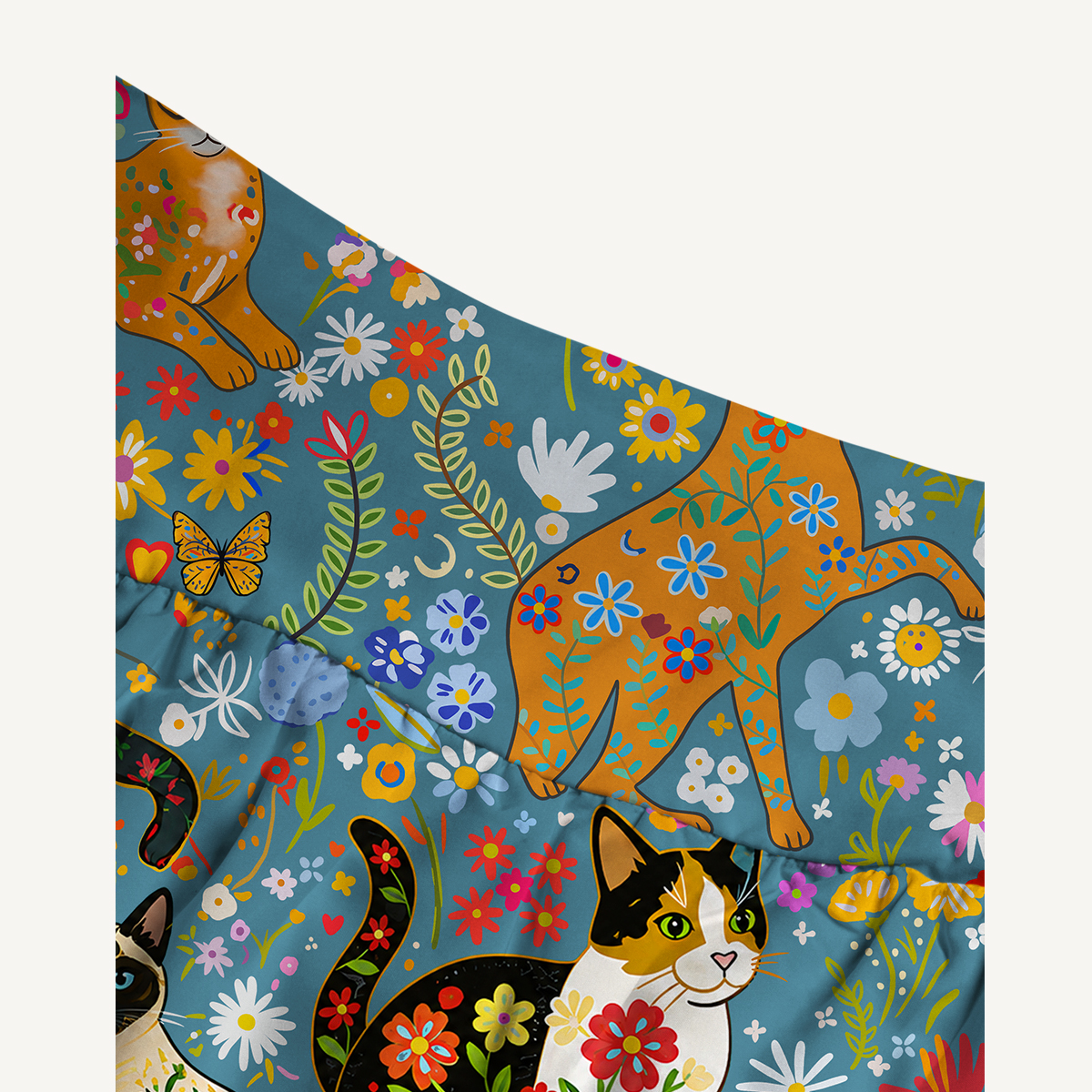 Colorful Garden Cat Print Convertible Maxi Skirt & Strapless Dress  