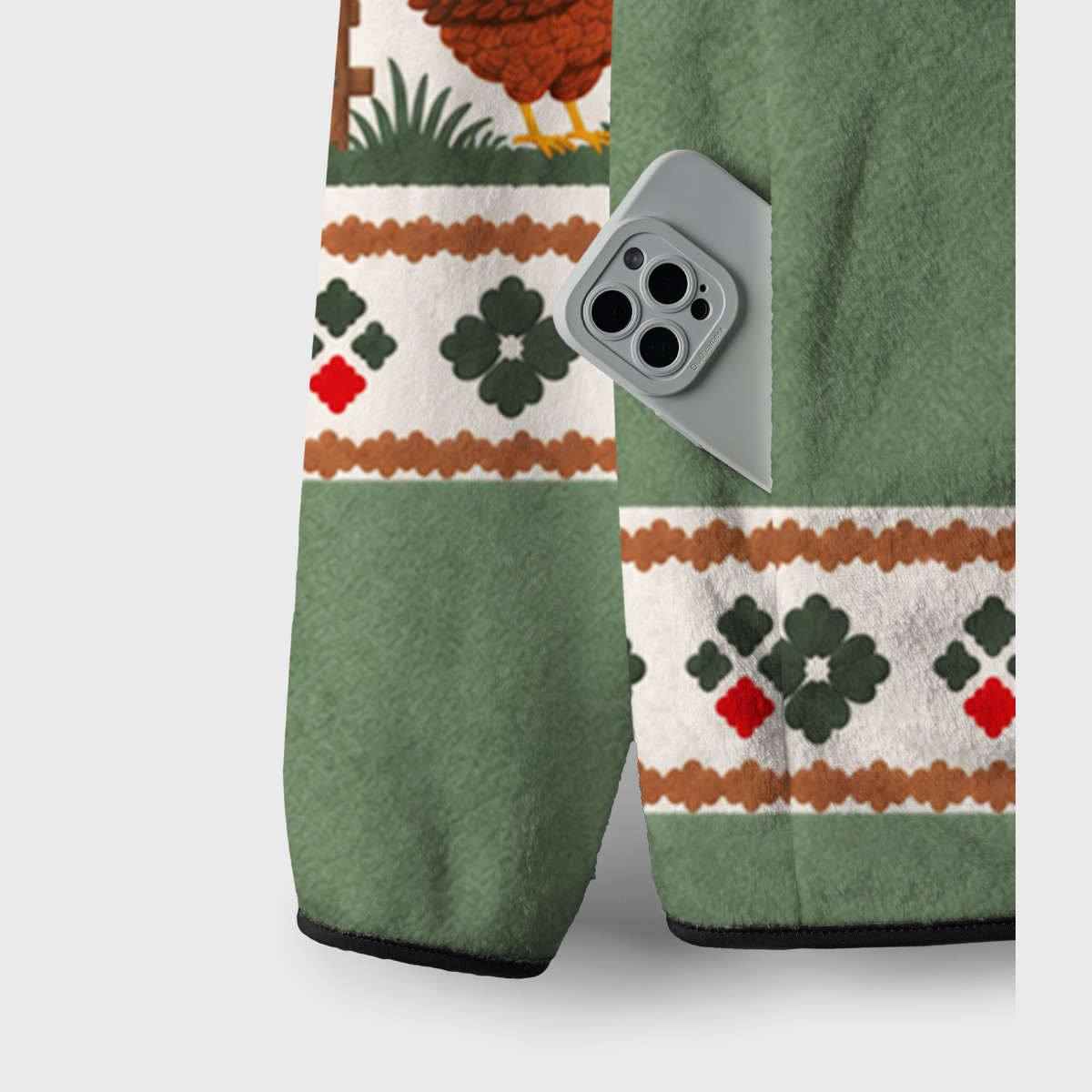Countryside Chicken Farm Print Fleece Jacket