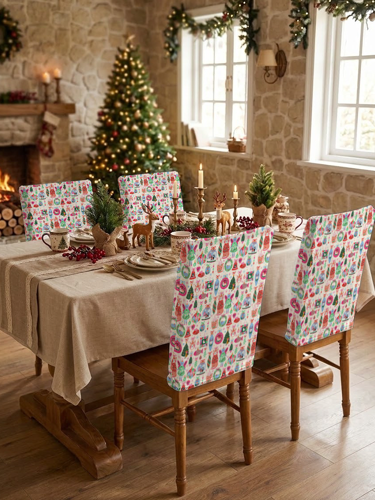 Christmas Cat Ornament Print Dining Chair Back Covers