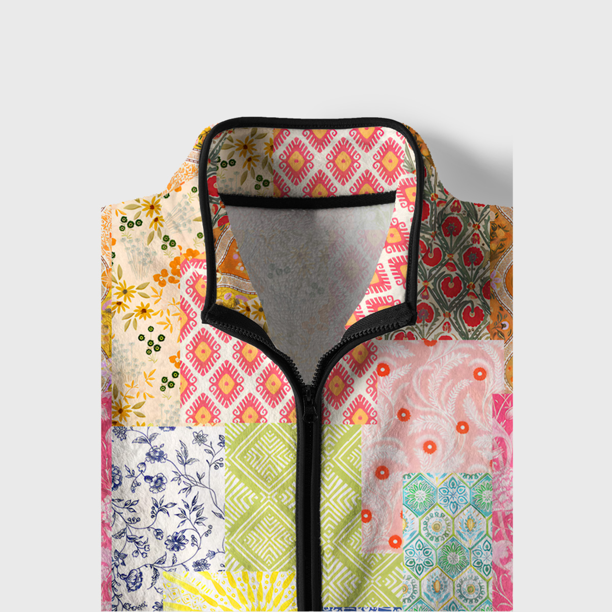 Colorful Bohemian Patchwork Print Fleece Jacket