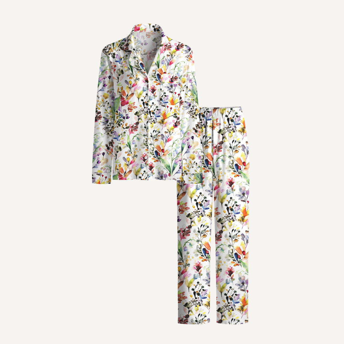 Watercolor Wildflower Garden Print Long Pajama Set 