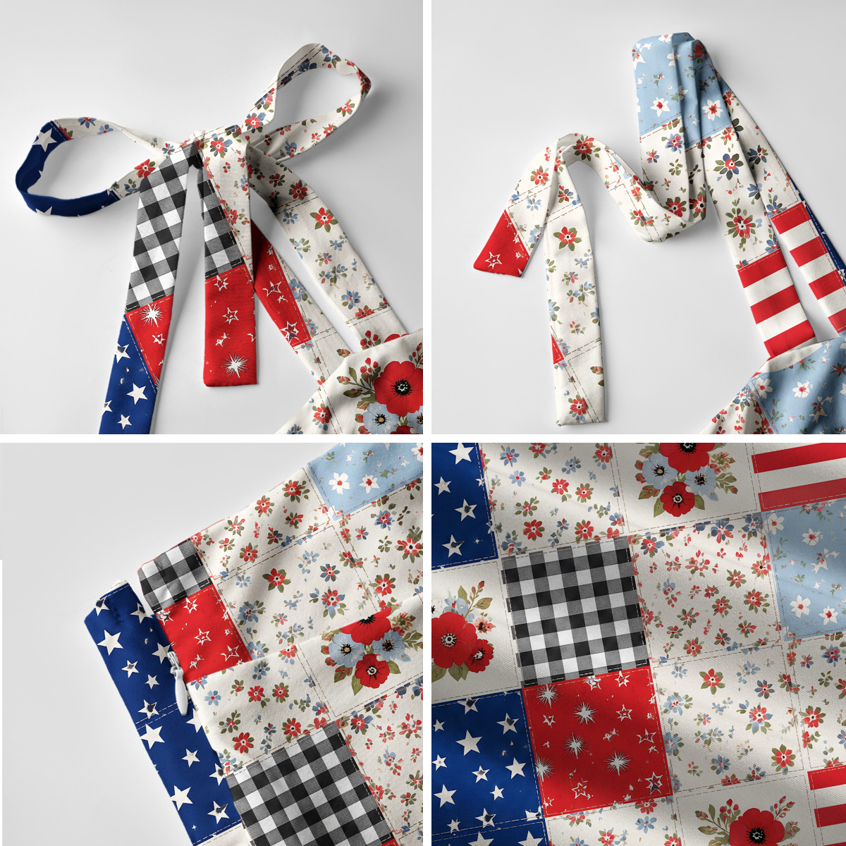 Flower Americana Patchwork Print Bow Strap Maxi Dress