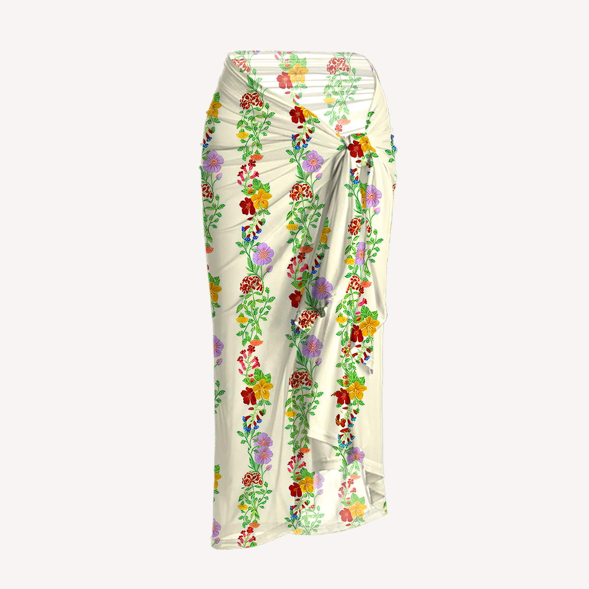 Blossom Trail One Shoulder One Piece Swimsuit and Matching Sarong Set for Women