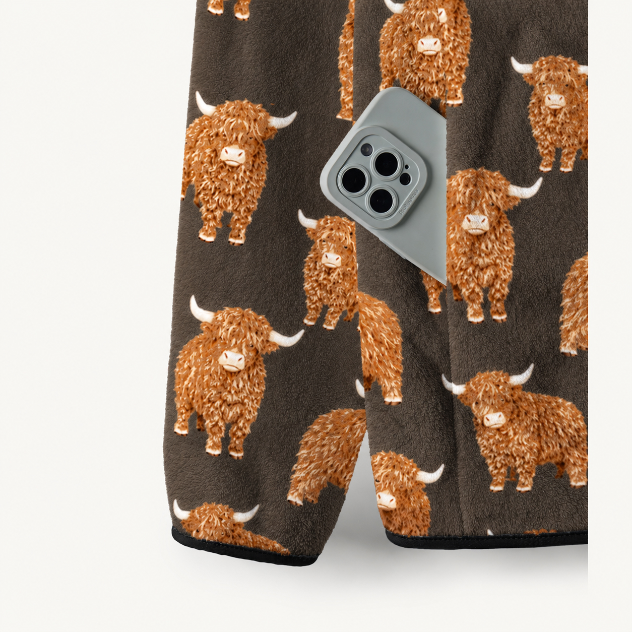 Fluffy Highland Cow Print Fleece Jacket