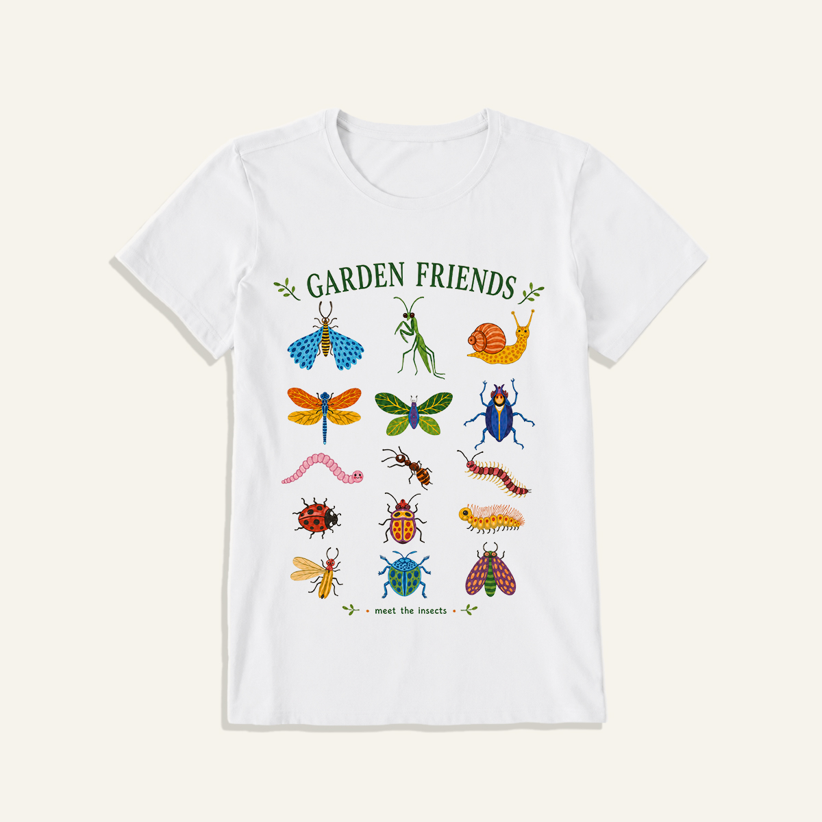 Garden Friends Insect Chart Print Crew Neck Cotton Tee