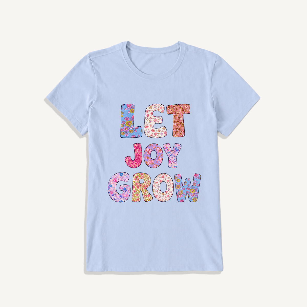 Let Joy Grow Floral Letters Print Crew Neck Cotton Tee