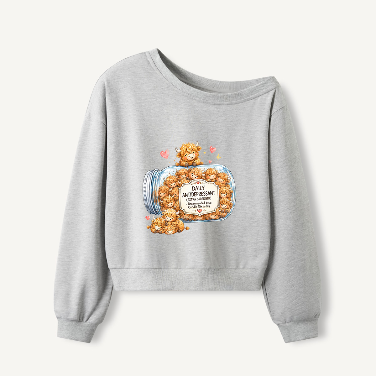 Jar Of Cuddles Print Off Shoulder Sweatshirts 