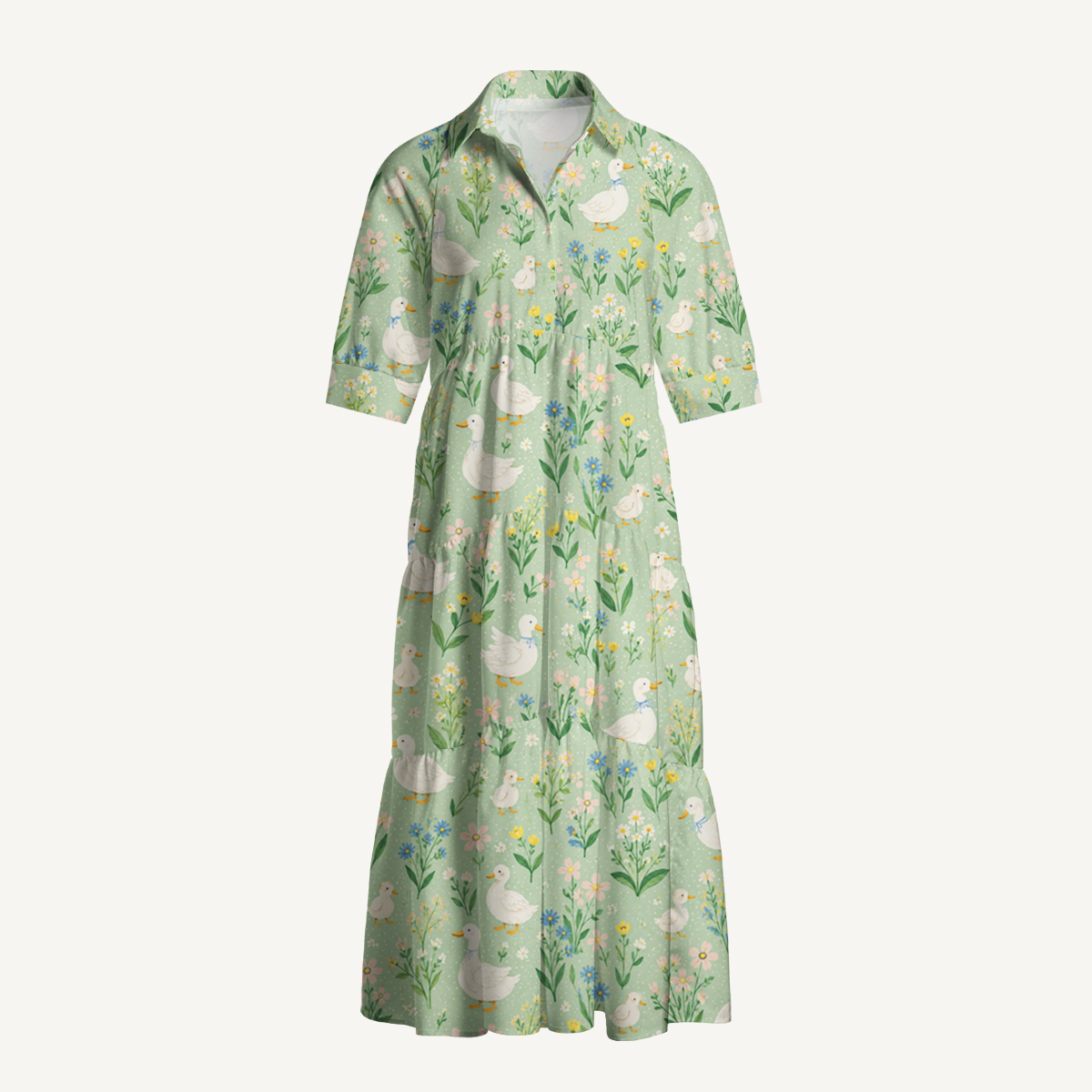 Country Duck & Bloom  Print Casual Midi Dress With Pockets