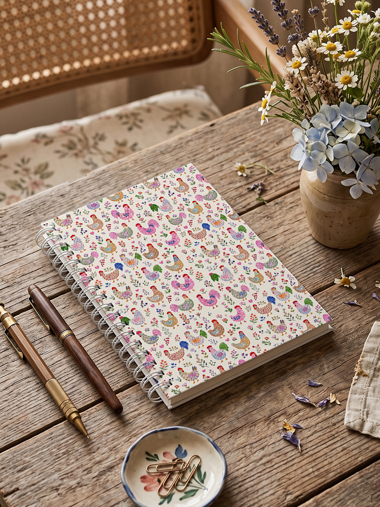 Colorful Farm Chickens Print A5 Spiral Notebook 