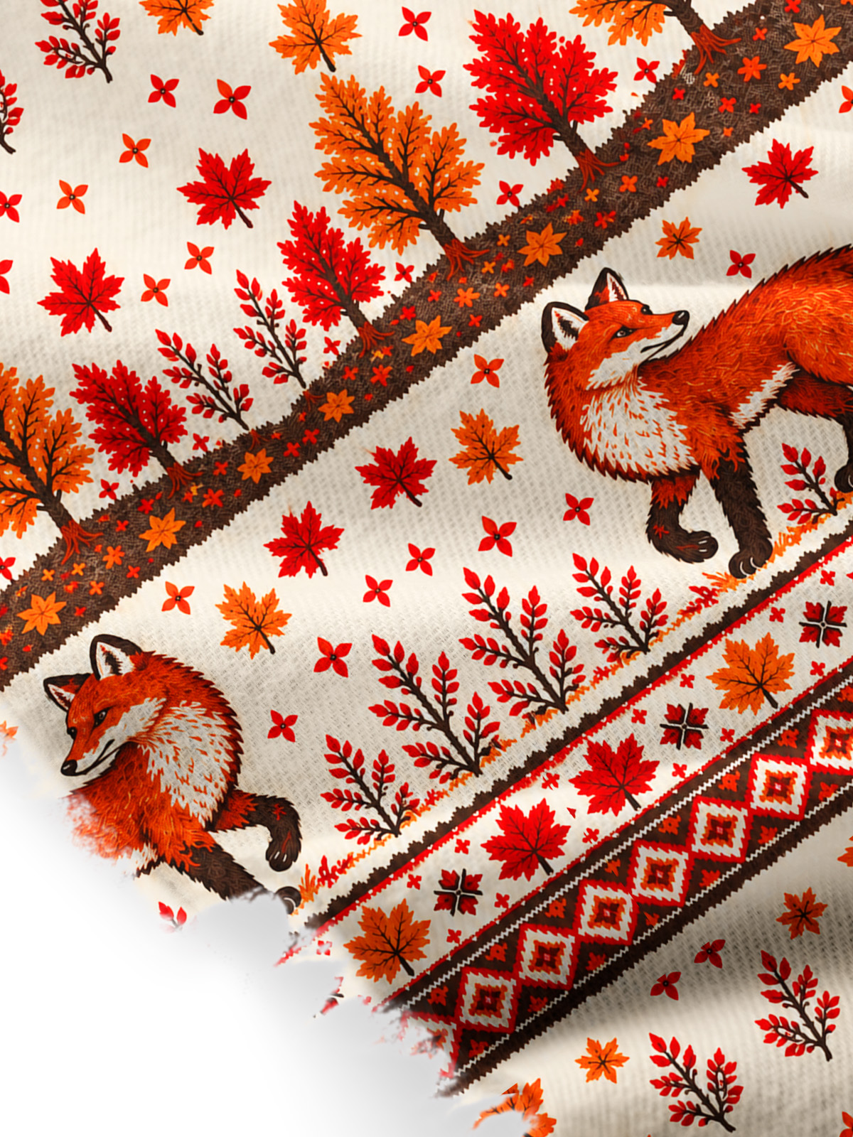 Autumn Forest Fox Print Cozy Fringed Scarf