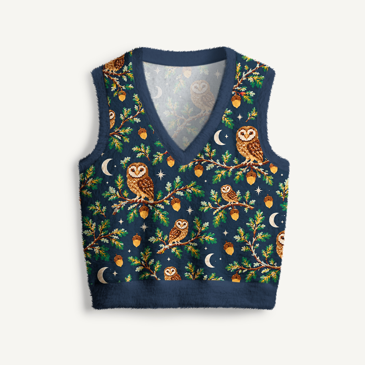 Vintage Night Sky Owls Print V-Neck Sweater Vest