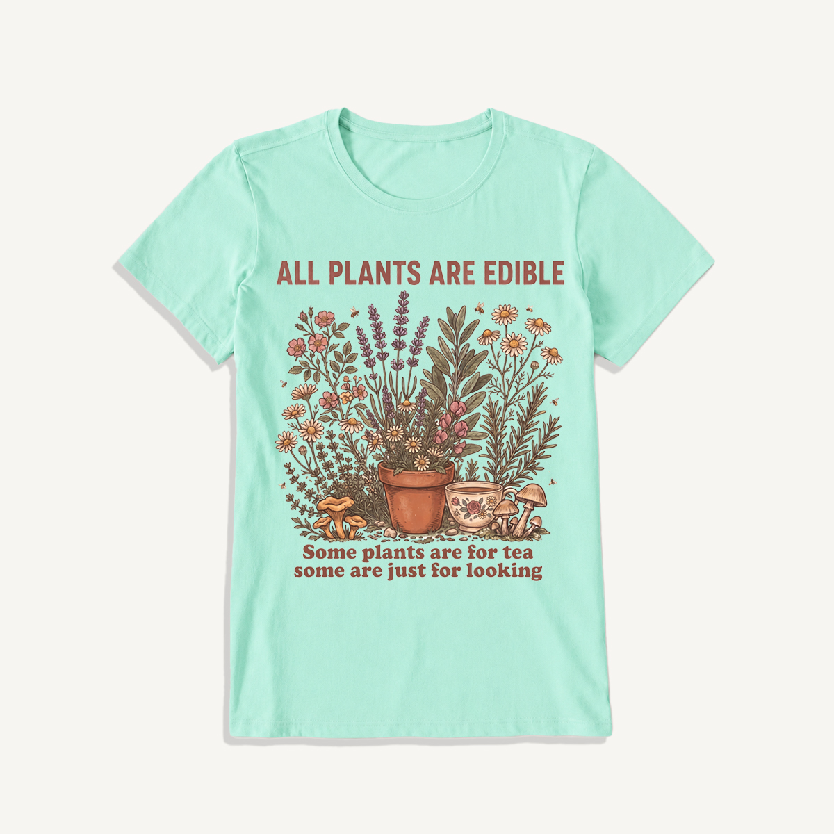 All Plants Are Edible Print Crew Neck Cotton Tee