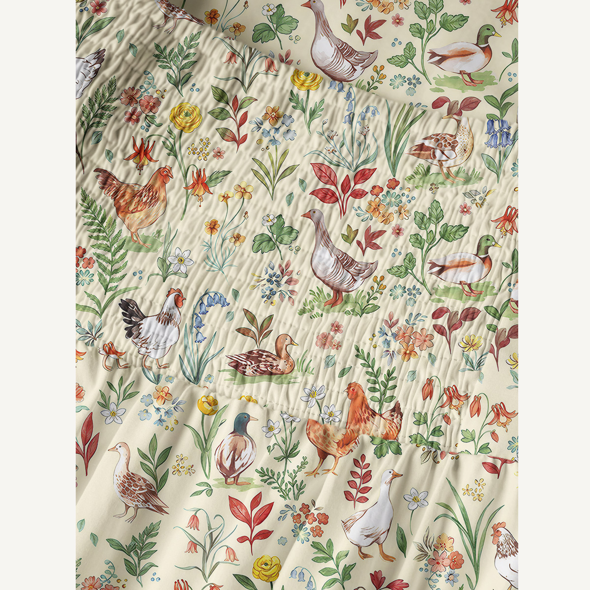 Cotton Countryside Garden Critter Print Wide Straps Maxi Dress With Pockets