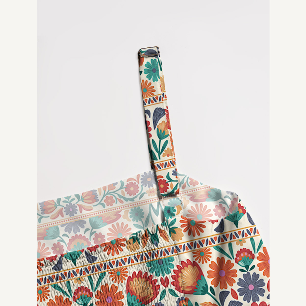 Square Neck Bohemian Folk Floral Stripe Print Slip Dress
