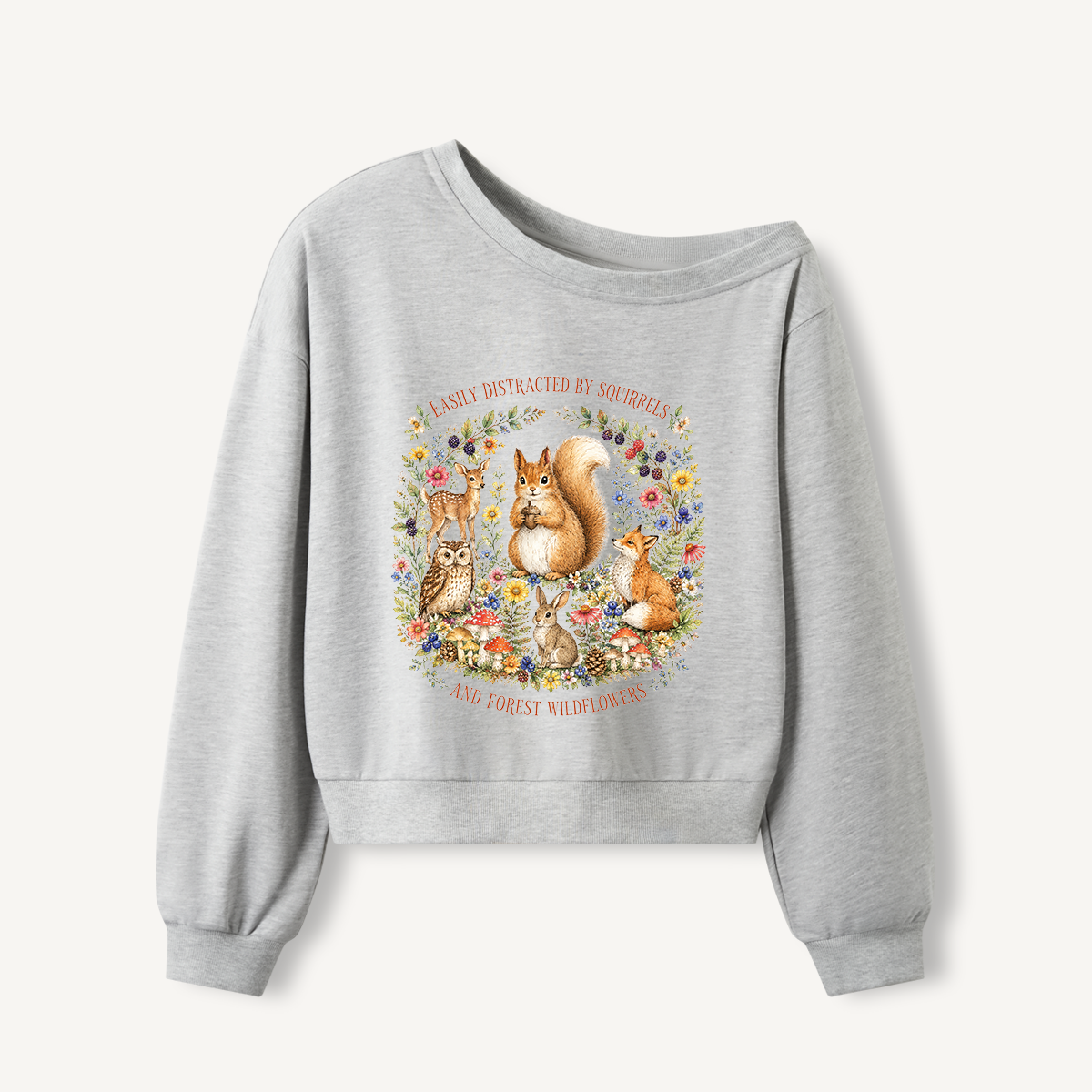 Woodland Wildflower Tales Print Off Shoulder Sweatshirts 