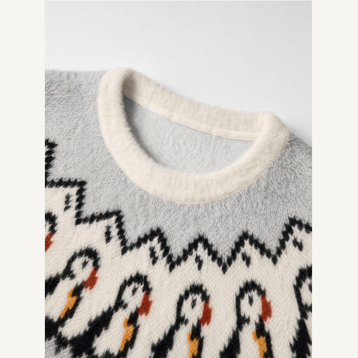 Cozy Forest Into The Wild Puffin Fuzzy Crewneck Sweater