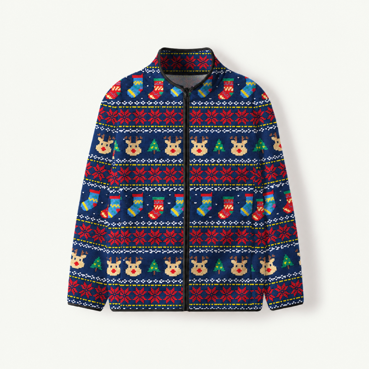 Fair Isle Winter Cheer Print Fleece Jacket