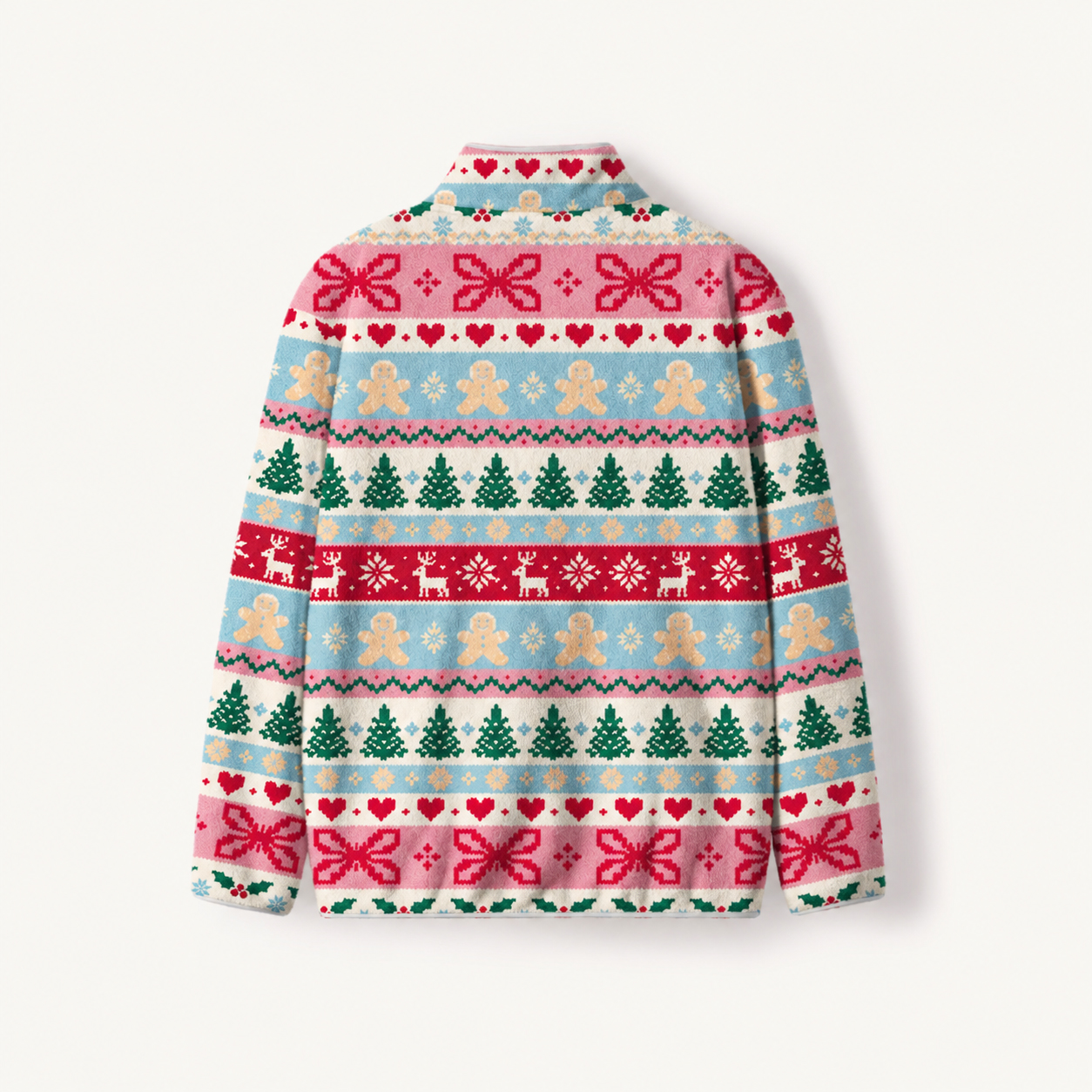 Gingerbread Holiday Knit Print Fleece Jacket