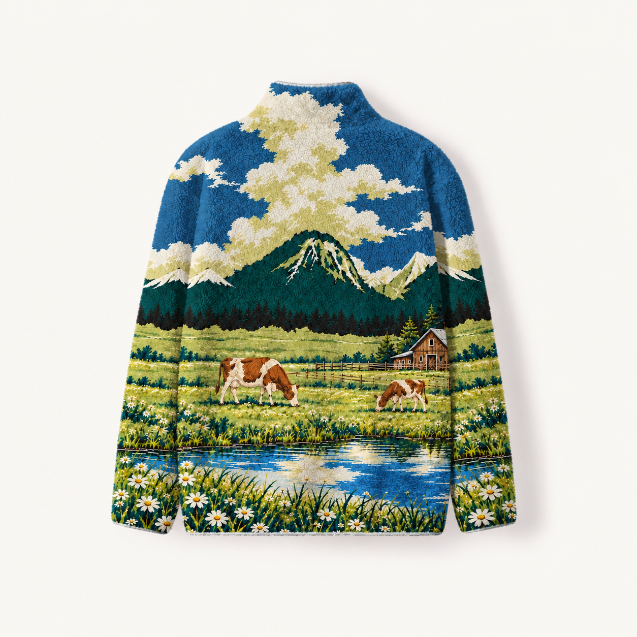 Alpine Meadow Dairy Print Fleece Jacket