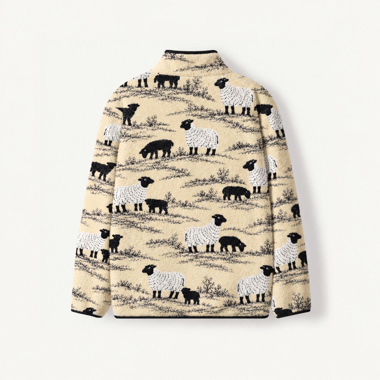 Black And White Flock Print Fleece Jacket