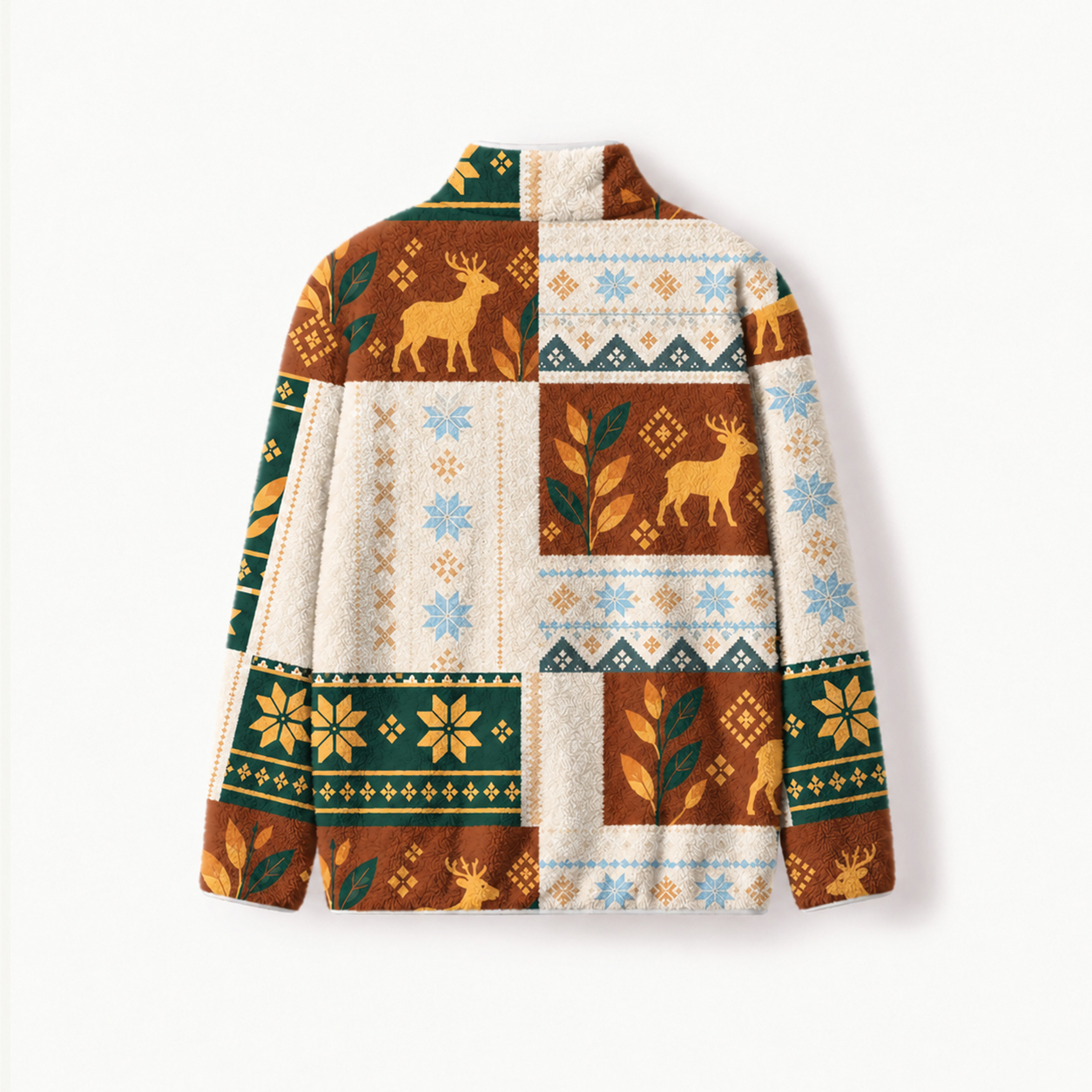Forest Reindeer Cabin Quilt Print Fleece Jacket