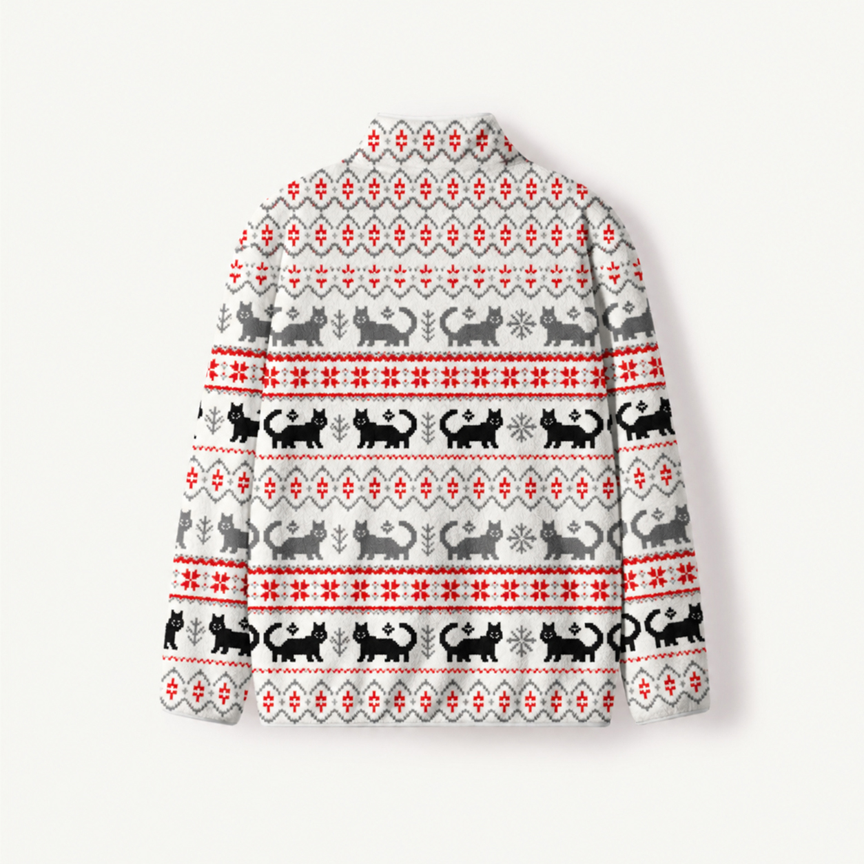 Nordic Fair Isle Cats Print Fleece Jacket