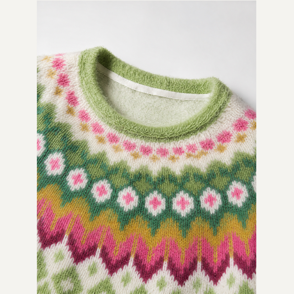 Spring Meadow Floral Geometric Fuzzy Crewneck Sweater