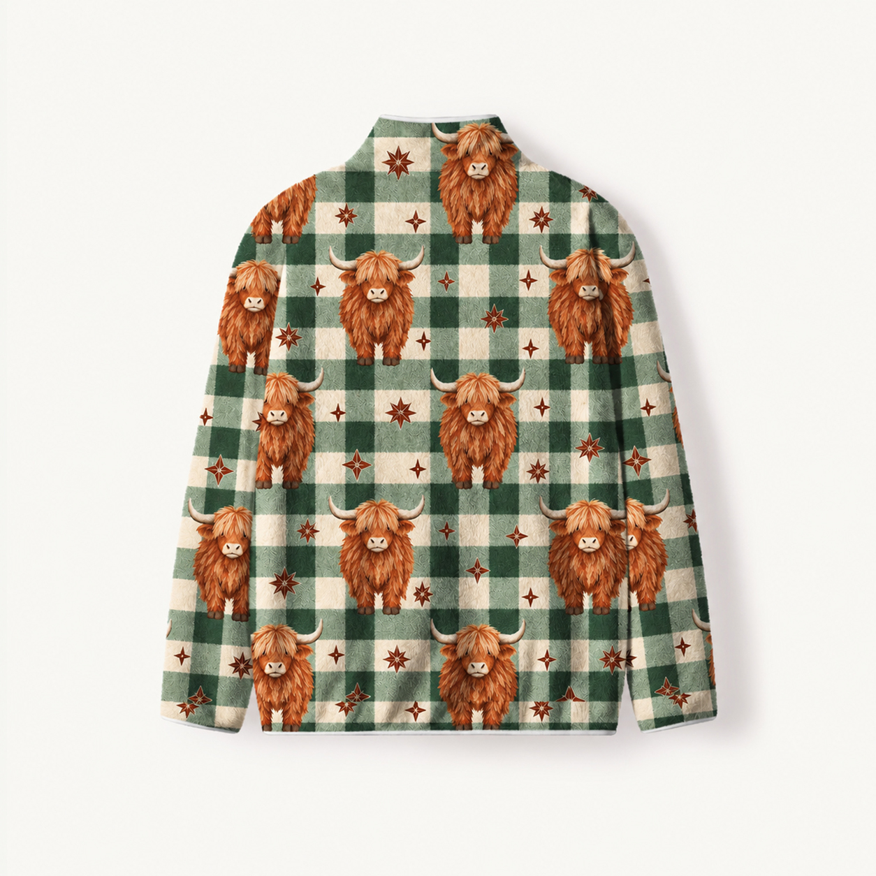 Highland Cow Plaid Print Fleece Jacket
