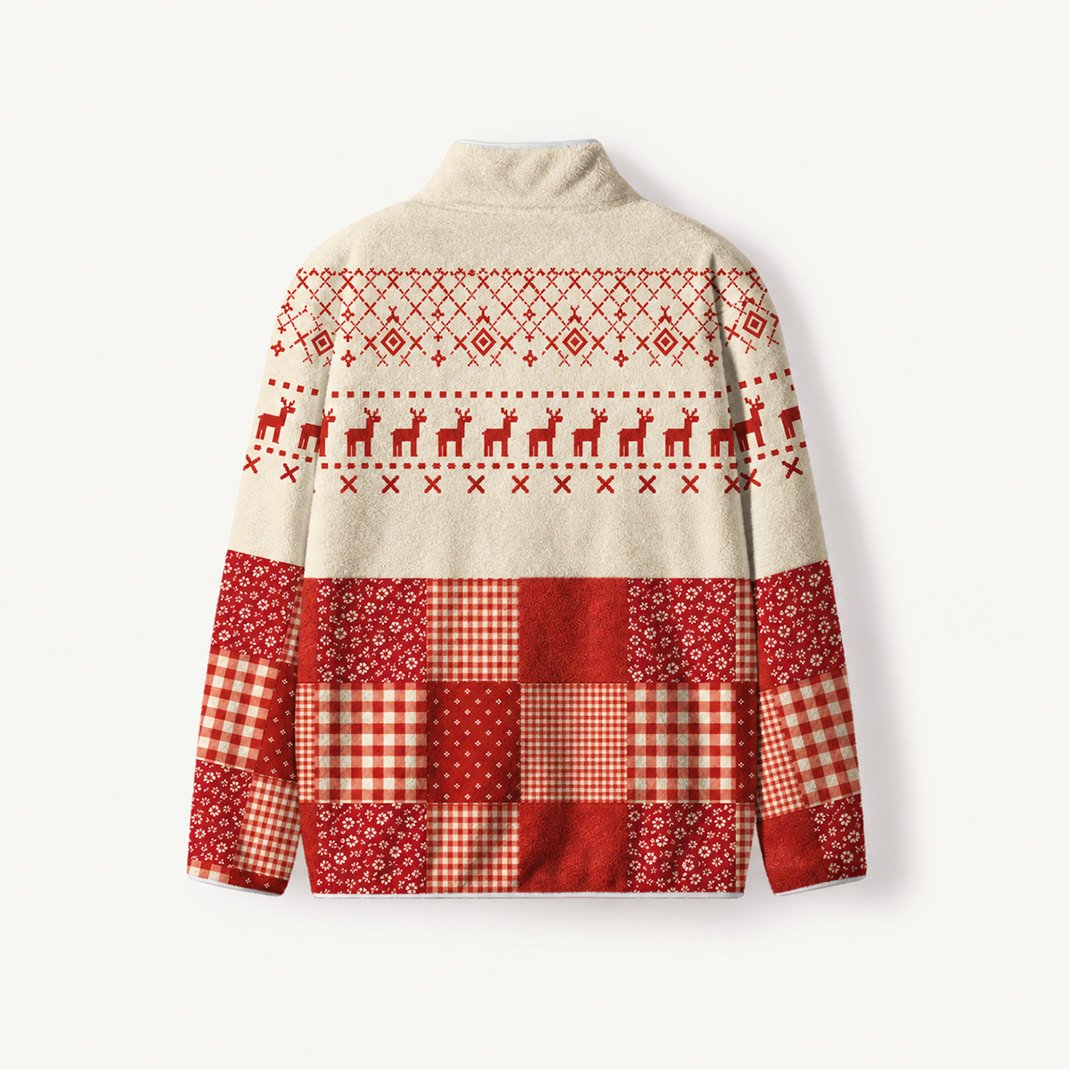 Rustic Red Reindeer Cabin Print Fleece Jacket