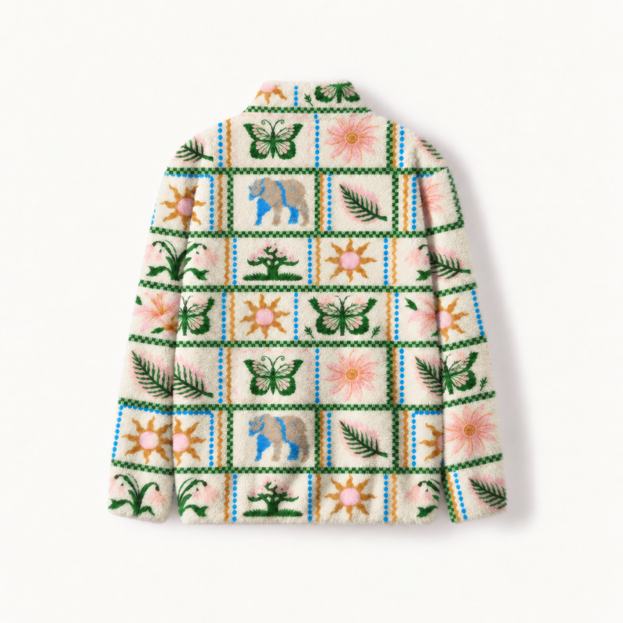 Botanical Folk Art Garden Print Fleece Jacket