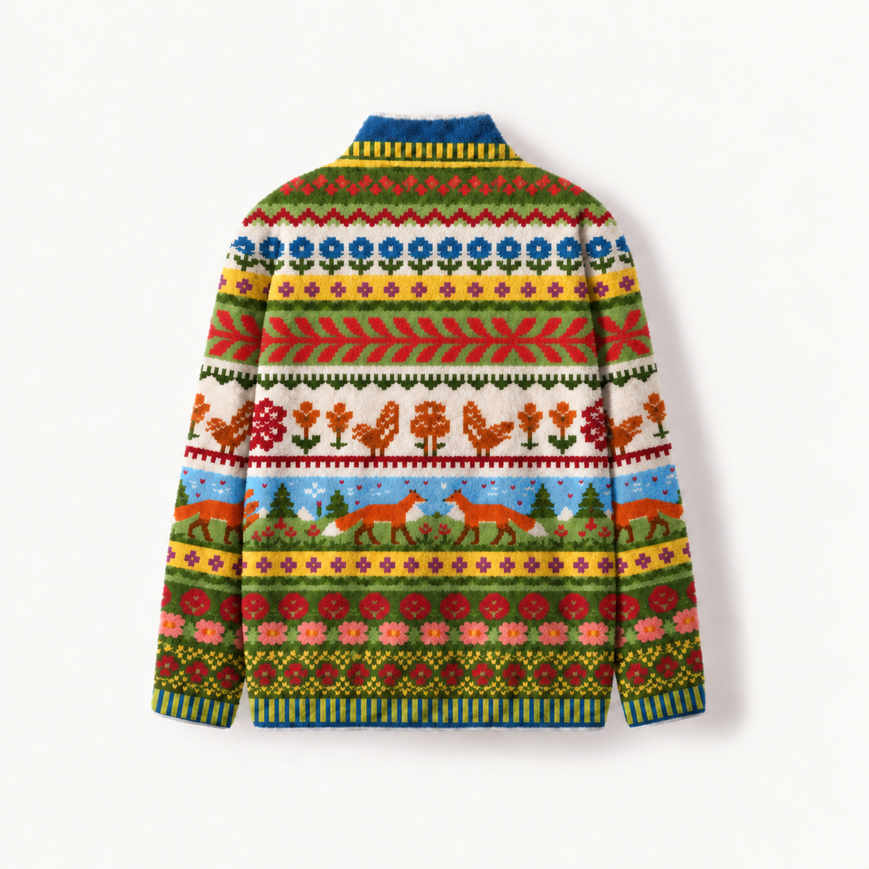 Nordic Fox Heritage Stripe Print Fleece Jacket