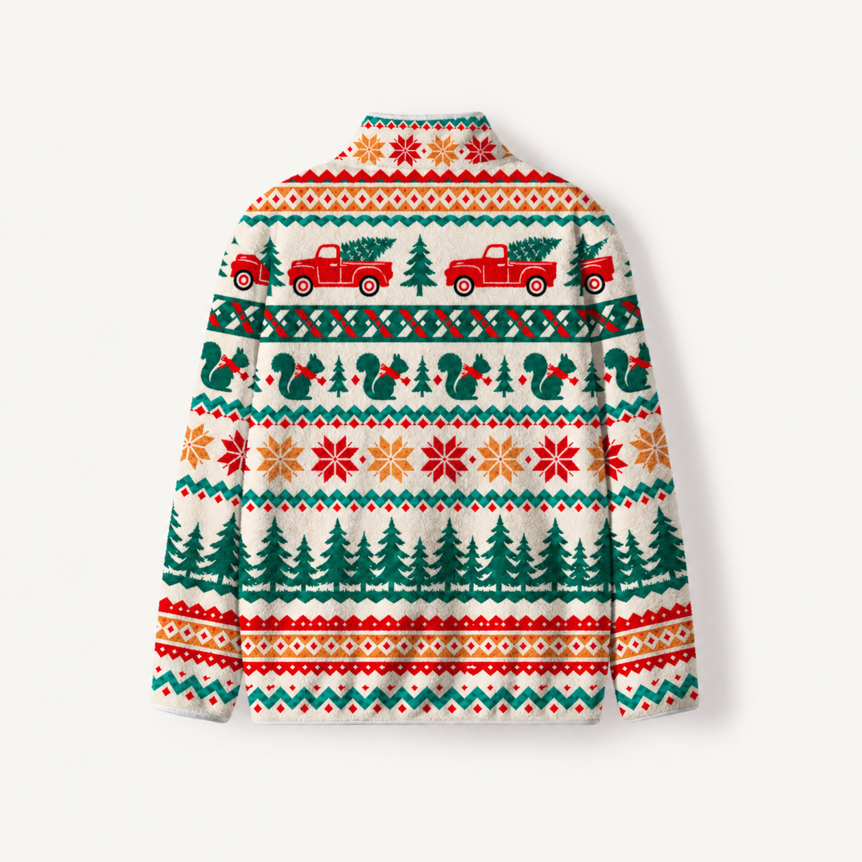Vintage Red Truck Knit Print Fleece Jacket