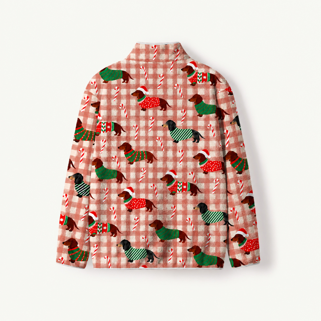 Cozy Dachshund Candy Cane Print Fleece Jacket