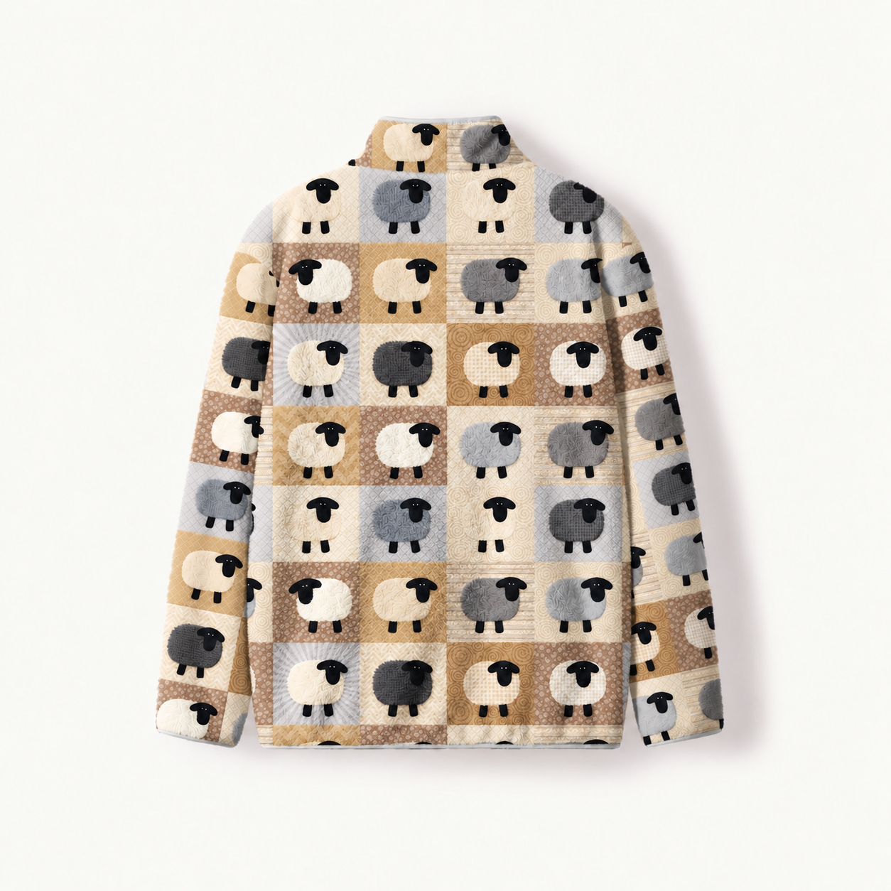 Cozy Sheep Patchwork Quilt Print Fleece Jacket