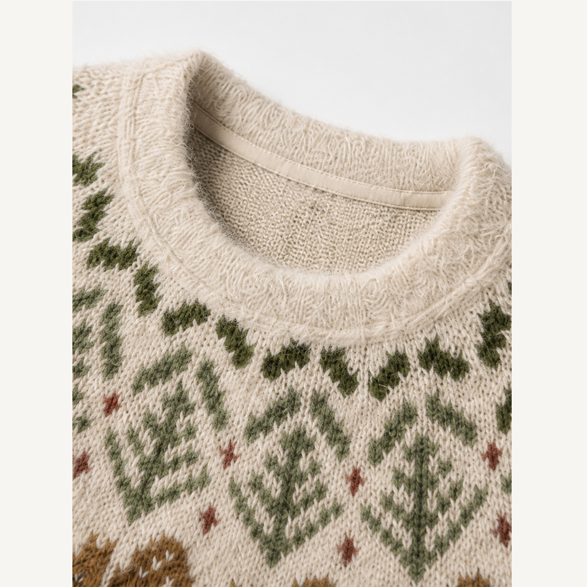 Rustic Squirrel & Forest Fuzzy Crewneck Sweater