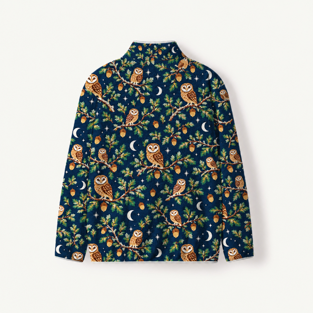 Vintage Night Sky Owls Print Fleece Jacket