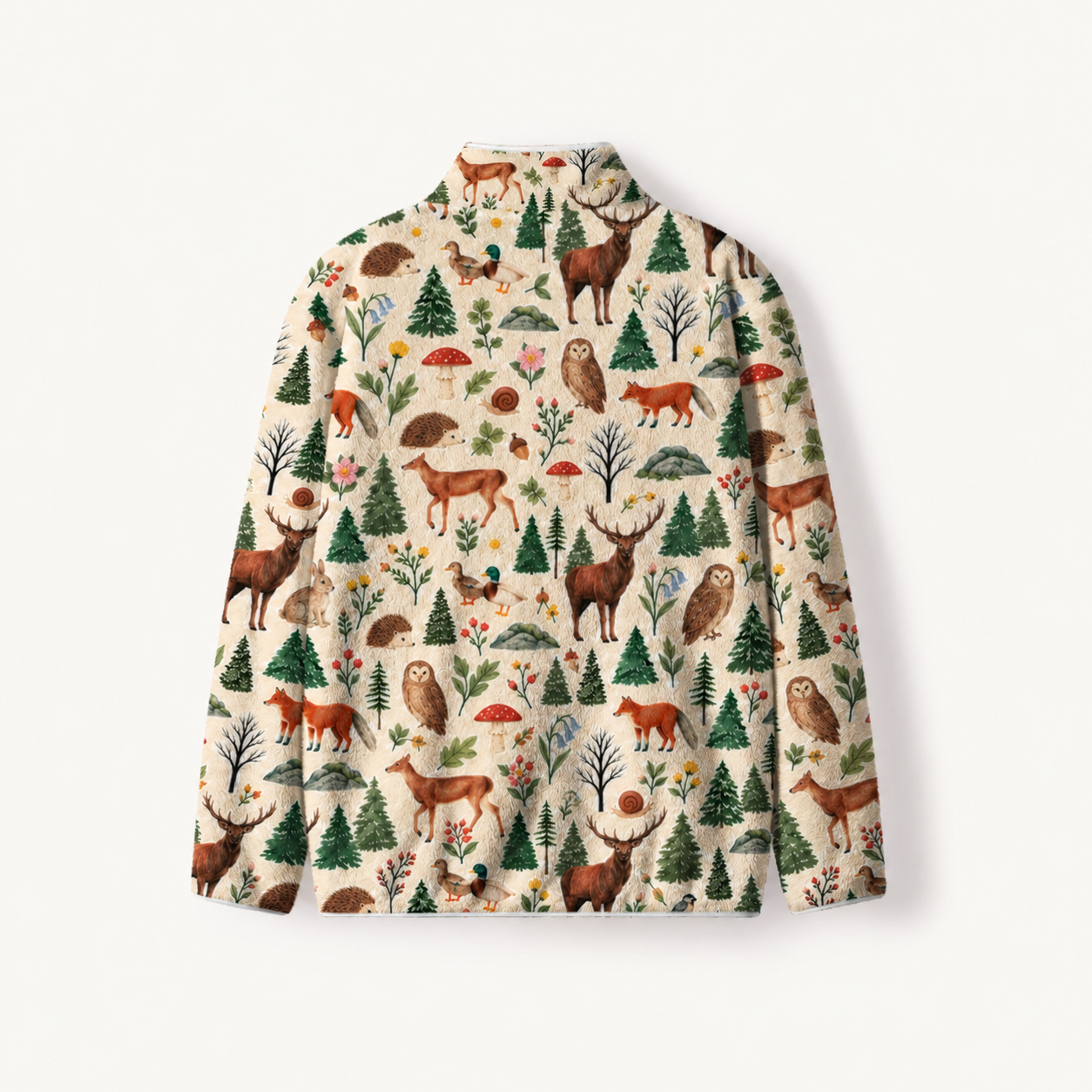 Rustic Wildlife Pine Forest Print Fleece Jacket