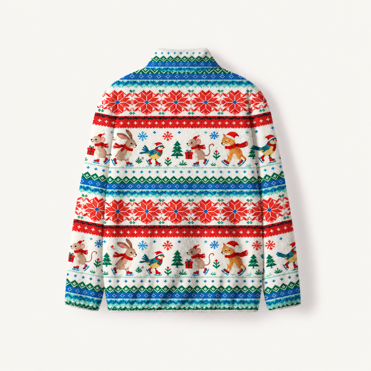 Nordic Holiday Animal Stripe Print Fleece Jacket