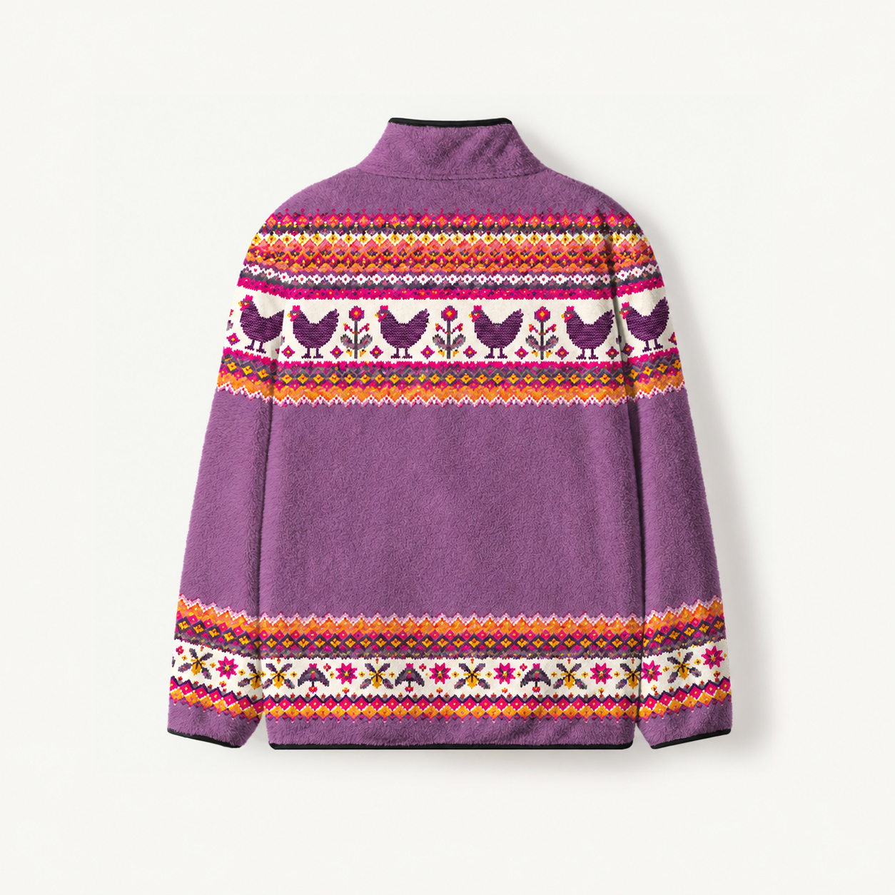 Purple Farmhouse Hen Stripe Print Fleece Jacket