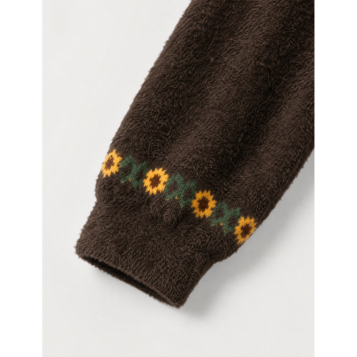 Rustic Sunflower Floral Fuzzy Crewneck Sweater
