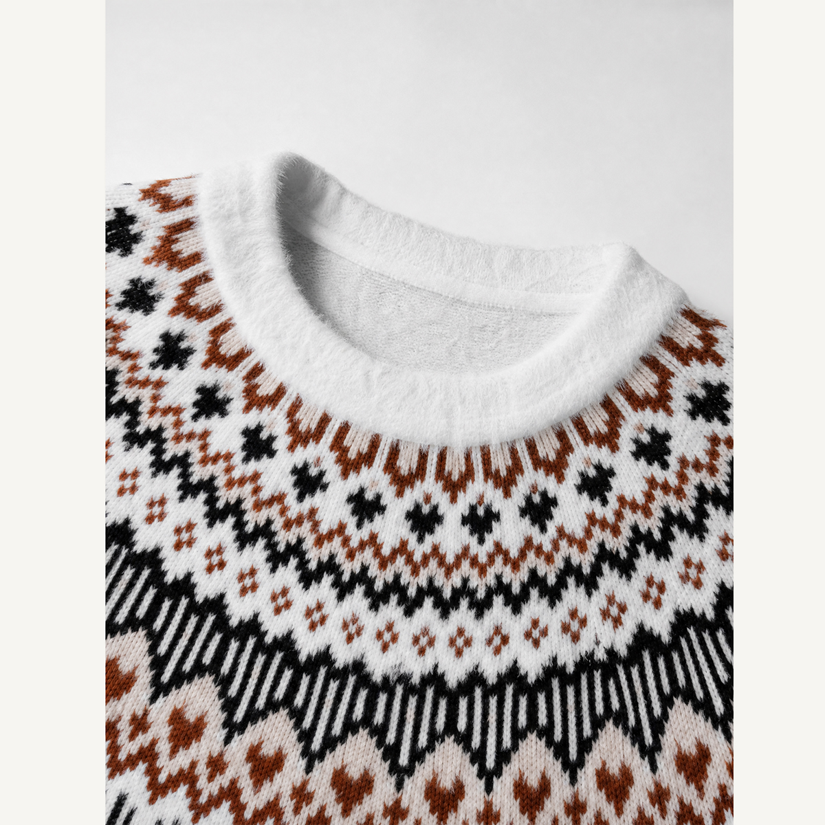 Rustic Geometric Heart Fuzzy Crewneck Sweater