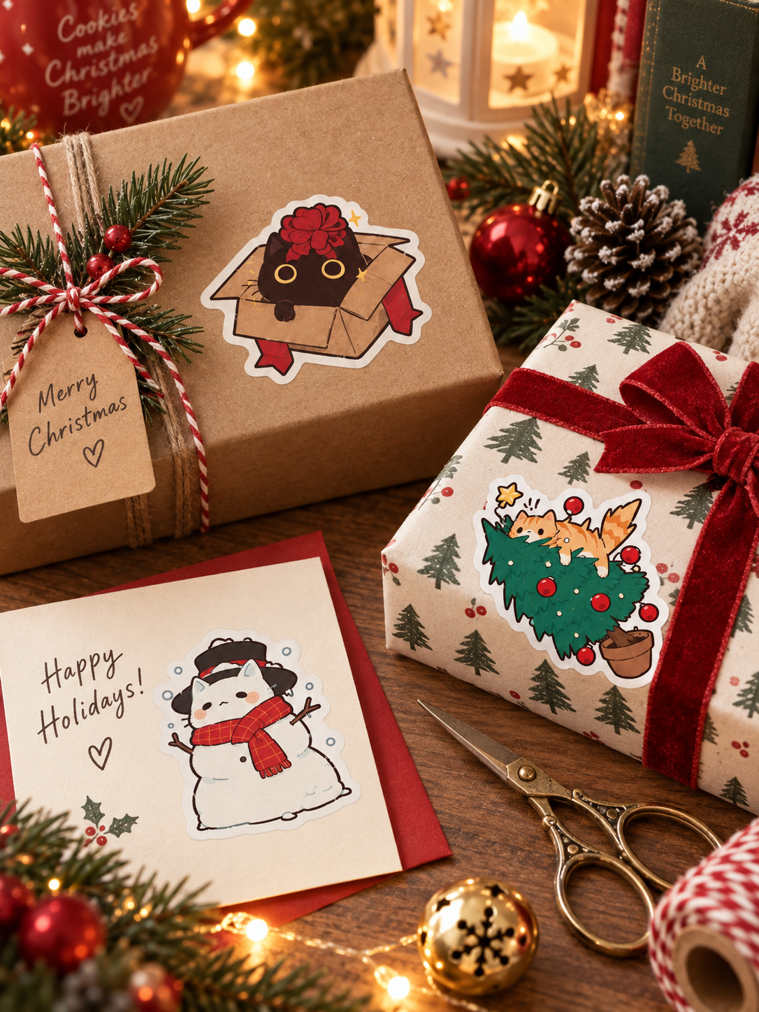 Christmas Cat Adventures Stickers