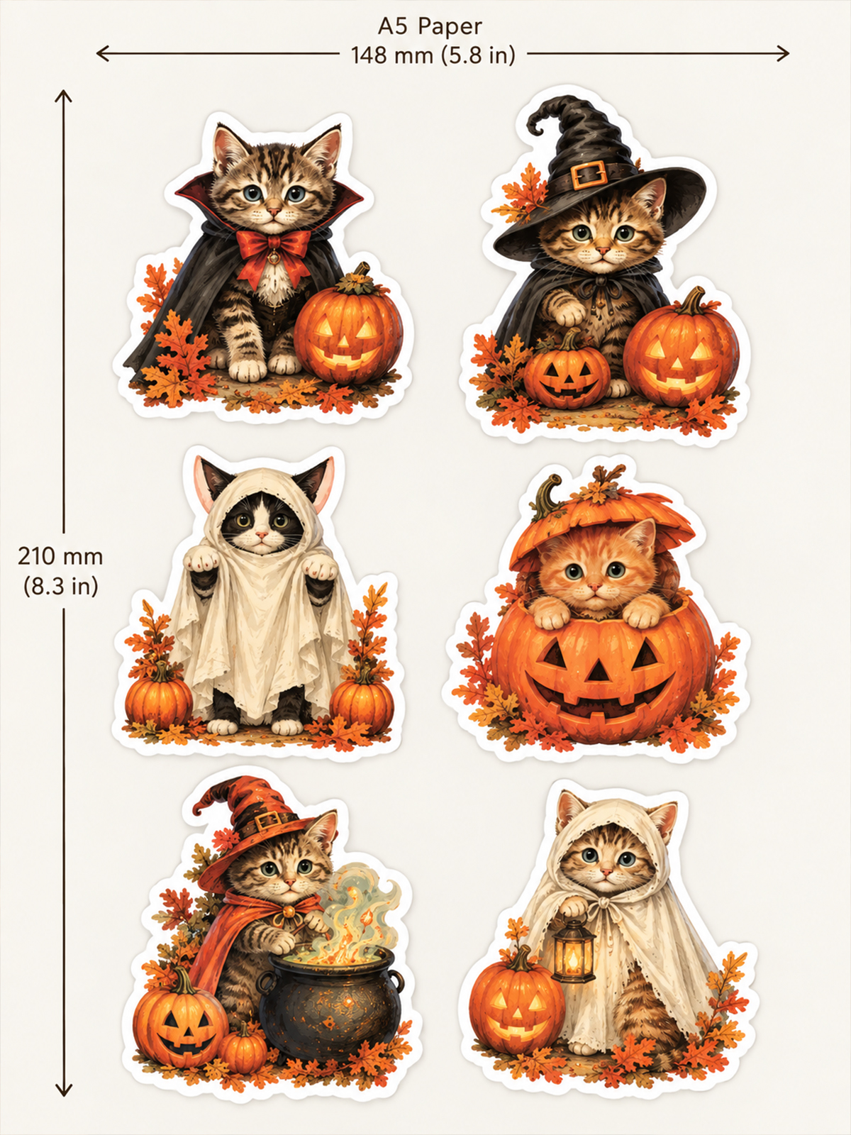 Whimsical Halloween Cats Stickers