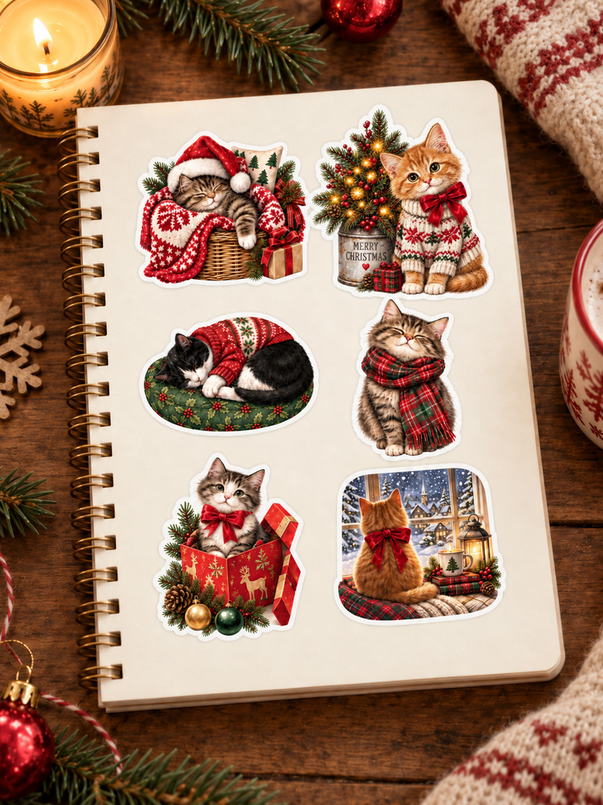 Cozy Christmas Cats Stickers