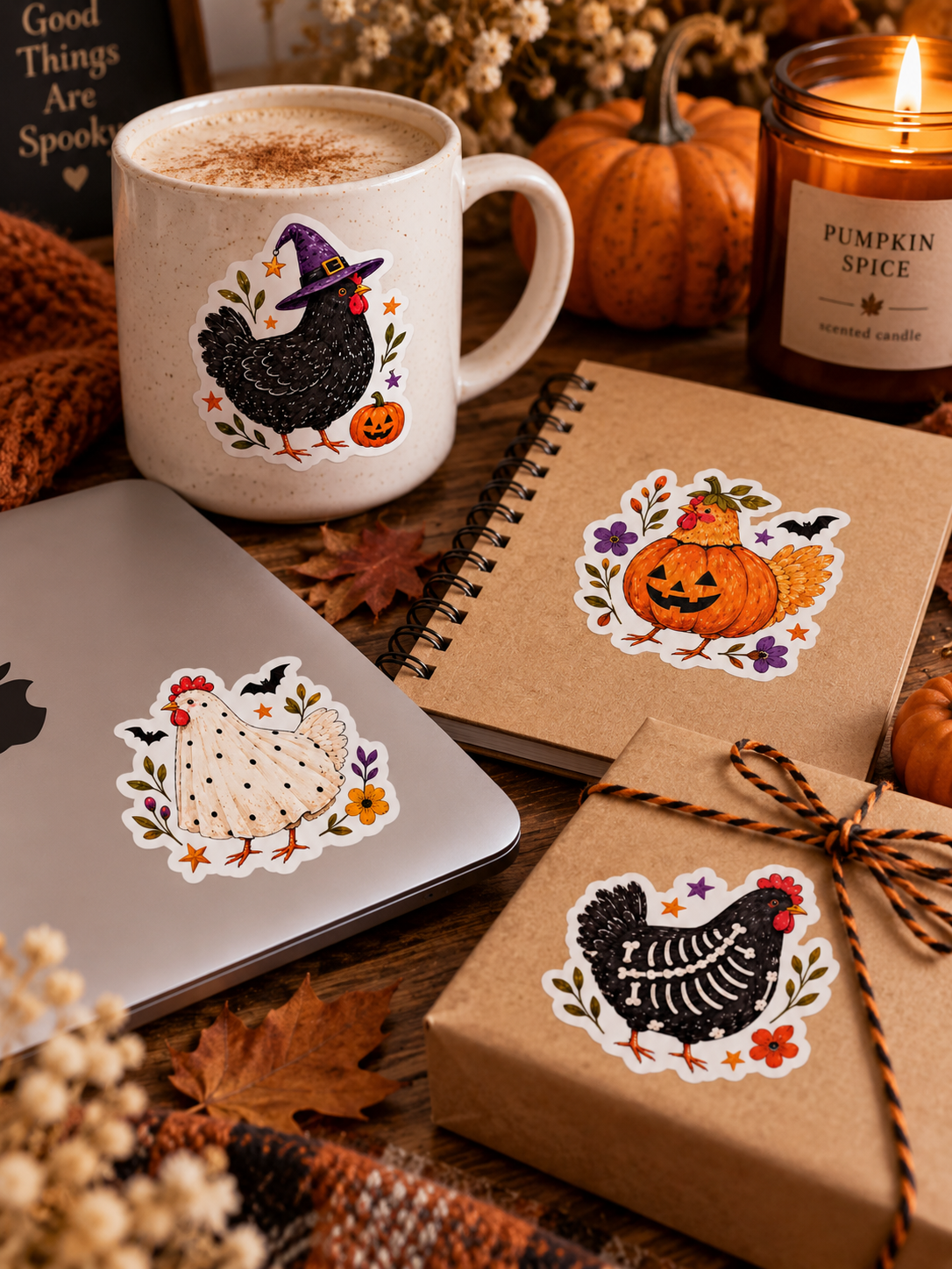 Halloween Chicken Trio Stickers